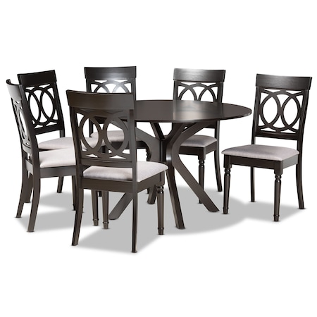 Baxton Studio Jessie Modern and Contemporary Grey Fabric and Dark Brown Finished Wood 7-Piece Dining Set 176-10538-10894-Zoro